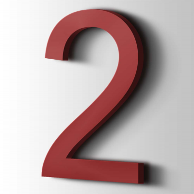 Kunststof Cijfer 2 Arial Acrylaat 3001 Signal Red - 1