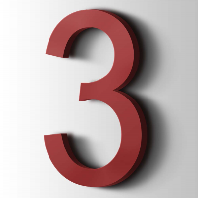 Kunststof Cijfer 3 Arial Acrylaat 3001 Signal Red - 1