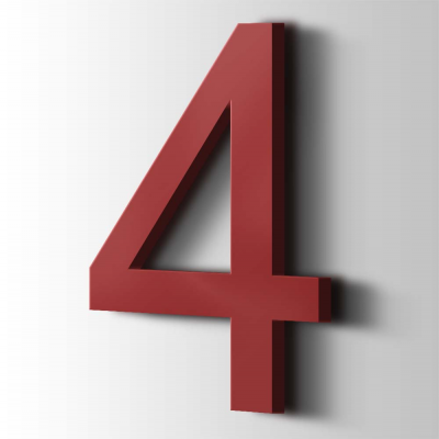 Kunststof Cijfer 4 Arial Acrylaat 3001 Signal Red - 1
