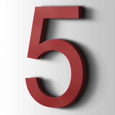 Kunststof Cijfer 5 Arial Acrylaat 3001 Signal Red - 1