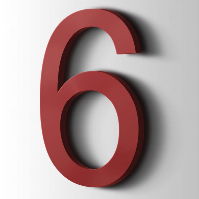 Kunststof Cijfer 6 Arial Acrylaat 3001 Signal Red - 1