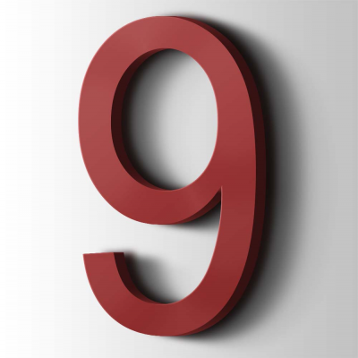 Kunststof Cijfer 9 Arial Acrylaat 3001 Signal Red - 1