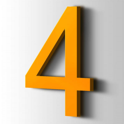 Kunststof Cijfer 4 Arial Acrylaat 1003 Signal Yellow - 1
