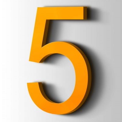 Kunststof Cijfer 5 Arial Acrylaat 1003 Signal Yellow - 1