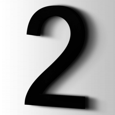 Kunststof Cijfer 2 Arial Acrylaat 9005 Jet Black - 1