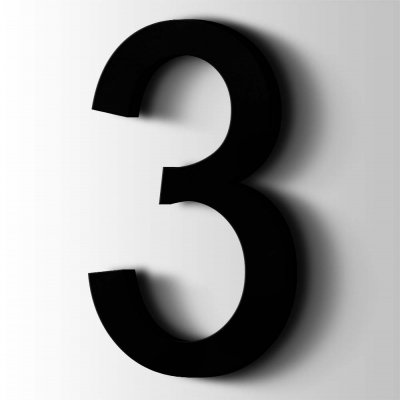 Kunststof Cijfer 3 Arial Acrylaat 9005 Jet Black - 1