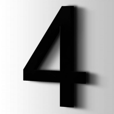 Kunststof Cijfer 4 Arial Acrylaat 9005 Jet Black - 1