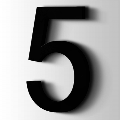 Kunststof Cijfer 5 Arial Acrylaat 9005 Jet Black - 1