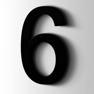 Kunststof Cijfer 6 Arial Acrylaat 9005 Jet Black - 1