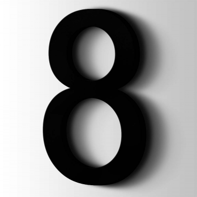 Kunststof Cijfer 8 Arial Acrylaat 9005 Jet Black - 1