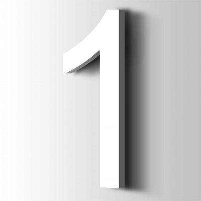 Kunststof Cijfer 1 Arial Acrylaat 9016 Traffic white - 1