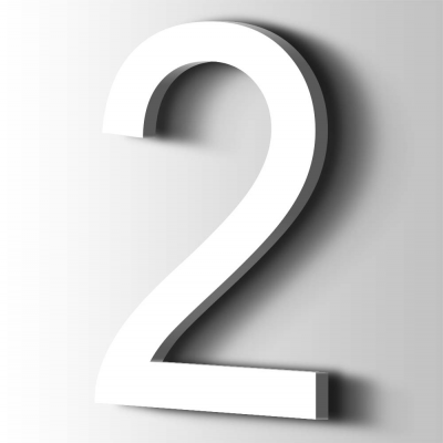 Kunststof Cijfer 2 Arial Acrylaat 9016 Traffic white - 1