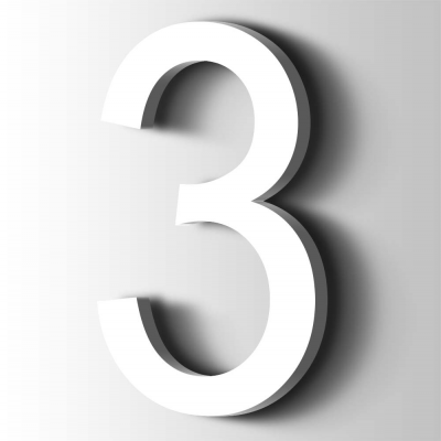 Kunststof Cijfer 3 Arial Acrylaat 9016 Traffic white - 1