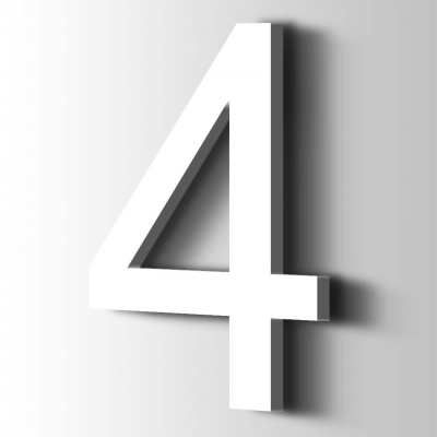 Kunststof Cijfer 4 Arial Acrylaat 9016 Traffic white - 1