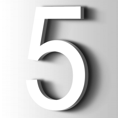 Kunststof Cijfer 5 Arial Acrylaat 9016 Traffic white - 1