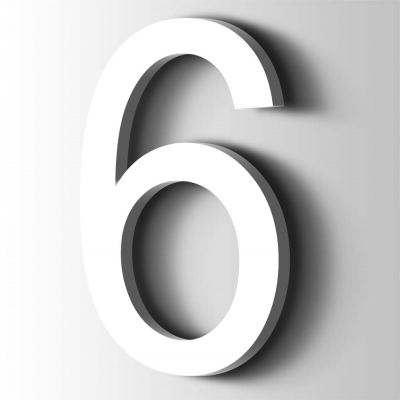 Kunststof Cijfer 6 Arial Acrylaat 9016 Traffic white - 1