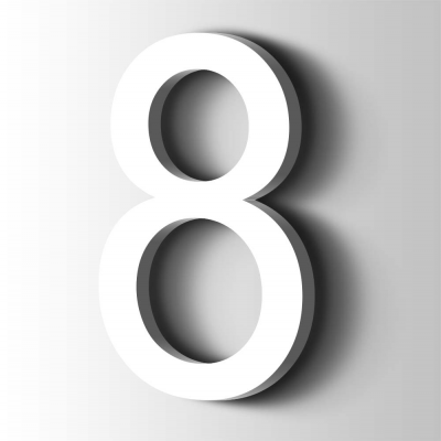 Kunststof Cijfer 8 Arial Acrylaat 9016 Traffic white - 1