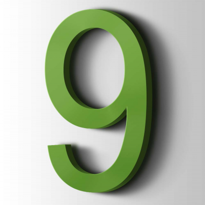 Kunststof Cijfer 9 Arial Acrylaat 6018 Yellow Green - 1