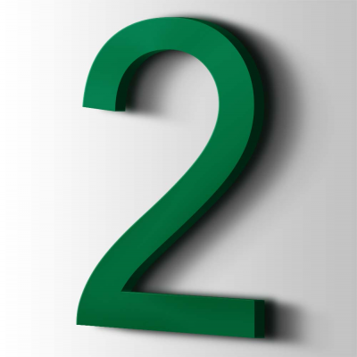 Kunststof Cijfer 2 Arial Acrylaat 6029 Mint Green - 1