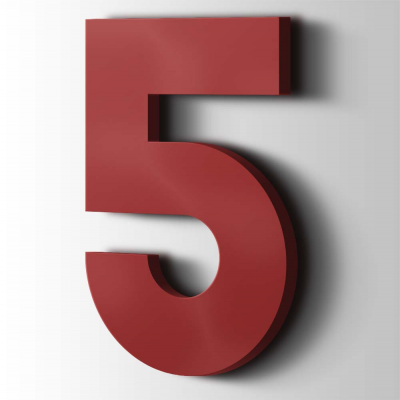 Kunststof Cijfer 5 Big John Acrylaat 3001 Signal Red - 1