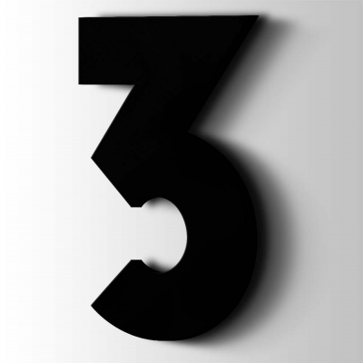 Kunststof Cijfer 3 Big John Acrylaat 9005 Jet Black - 1