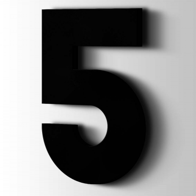 Kunststof Cijfer 5 Big John Acrylaat 9005 Jet Black - 1 Kunststof Cijfer 5 Big John Acrylaat 9005 Jet Black - 1