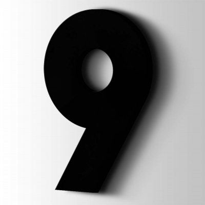 Kunststof Cijfer 9 Big John Acrylaat 9005 Jet Black - 1