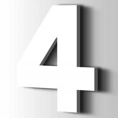 Kunststof Cijfer 4 Big John Acrylaat 9016 Traffic white - 1