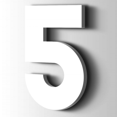 Kunststof Cijfer 5 Big John Acrylaat 9016 Traffic white - 1