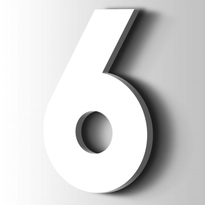 Kunststof Cijfer 6 Big John Acrylaat 9016 Traffic white - 1