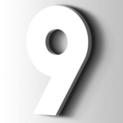 Kunststof Cijfer 9 Big John Acrylaat 9016 Traffic white - 1