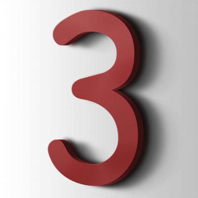 Kunststof Cijfer 3 Comic Sans Acrylaat 3001 Signal Red - 1
