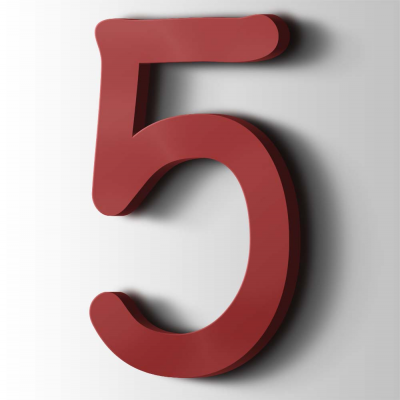 Kunststof Cijfer 5 Comic Sans Acrylaat 3001 Signal Red - 1