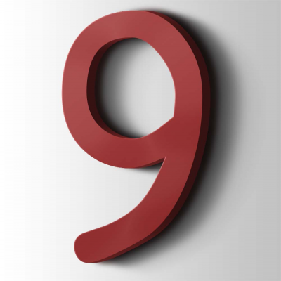 Kunststof Cijfer 9 Comic Sans Acrylaat 3001 Signal Red - 1