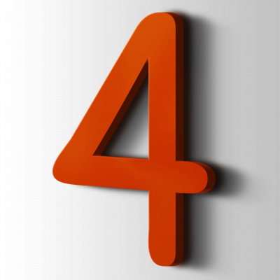 Kunststof Cijfer 4 Comic Sans Acrylaat 3020 Traffic Red - 1