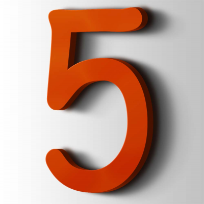 Kunststof Cijfer 5 Comic Sans Acrylaat 3020 Traffic Red - 1