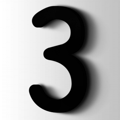Kunststof Cijfer 3 Comic Sans Acrylaat 9005 Jet Black - 1