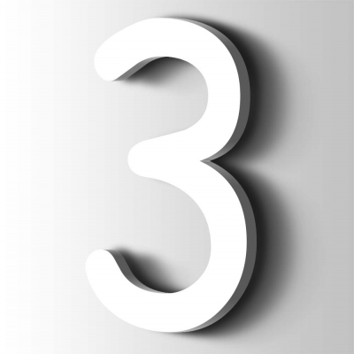 Kunststof Cijfer 3 Comic Sans Acrylaat 9016 Traffic white - 1