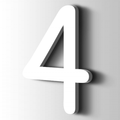 Kunststof Cijfer 4 Comic Sans Acrylaat 9016 Traffic white - 1