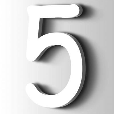 Kunststof Cijfer 5 Comic Sans Acrylaat 9016 Traffic white - 1