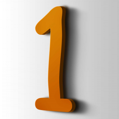 Kunststof Cijfer 1 Comic Sans Acrylaat 2004 Pure Orange - 1