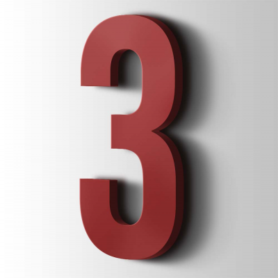 Kunststof Cijfer 3 Bebas Neue Acrylaat 3001 Signal Red - 1