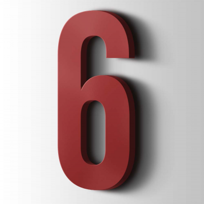 Kunststof Cijfer 6 Bebas Neue Acrylaat 3001 Signal Red - 1