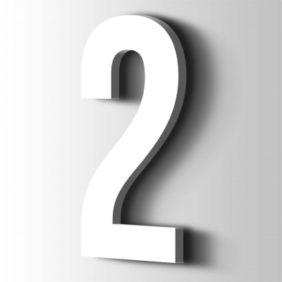 Kunststof Cijfer 2 Bebas Neue Acrylaat 9016 Traffic white - 1