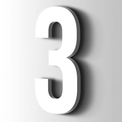 Kunststof Cijfer 3 Bebas Neue Acrylaat 9016 Traffic white - 1