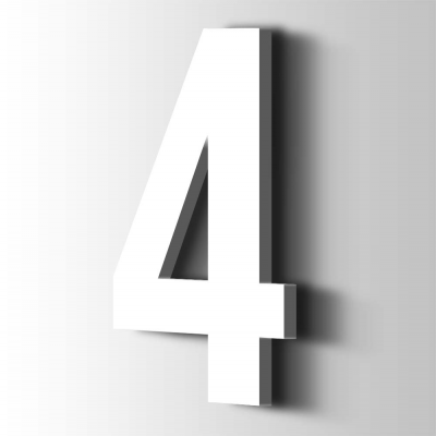 Kunststof Cijfer 4 Bebas Neue Acrylaat 9016 Traffic white - 1