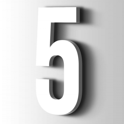 Kunststof Cijfer 5 Bebas Neue Acrylaat 9016 Traffic white - 1