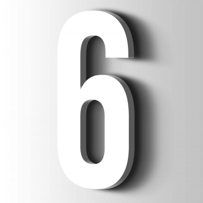 Kunststof Cijfer 6 Bebas Neue Acrylaat 9016 Traffic white - 1