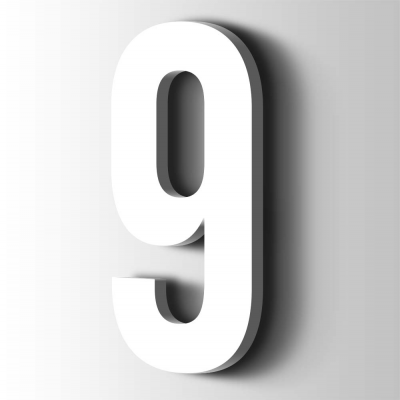 Kunststof Cijfer 9 Bebas Neue Acrylaat 9016 Traffic white - 1