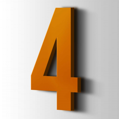 Kunststof Cijfer 4 Bebas Neue Acrylaat 2004 Pure Orange - 1
